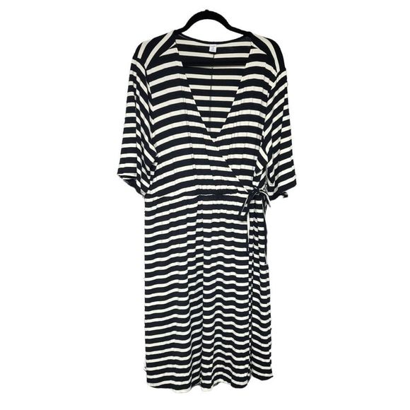 OLD NAVY v-neck full wrap stretchy knit midi dress black white women's 2X - Picture 1 of 11